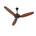 An angled view of the black and brown wood-grain Pakhtun Pasha Premium ceiling fan with three blades.