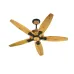 Front view of the five-blade Pakhtun Penta 5 ceiling fan with wood-look blades and a black and brown motor hub.