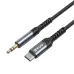 High-quality image of the black BWOO BO-AUX066 USB-C to 3.5mm audio cable with braided texture and metal connectors.