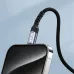 Close-up of the BWOO USB-C connector on the BZ-47 adapter plugged into a phone, highlighting the BWOO logo and braided cable.