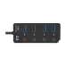 Top view of the Onten OTN-5301 4-Port USB 3.0 Hub with Switch displaying four USB ports and labeled on-off buttons.