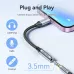 Vention BMBHA 3.5mm audio adapter cable, plugged into a smartphone. Text highlights 
