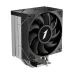 A perspective render of the CY12 black CPU cooler, with a large black fan, black top fins, and silver fins on the sides.
