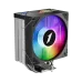 A front view of the CY12L black CPU cooler, showing its bright rainbow RGB fan, black heat fins, and silver heat pipes.