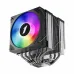 A dynamic view of the CY12LD black CPU cooler, showing its bright rainbow RGB fan, black aluminum fins, and shiny heat pipes.