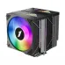 A perspective render of a black CY12LD CPU cooler with a glowing rainbow RGB fan and fins, showing its dual-tower design.