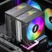 A vibrant black CY12LD CPU cooler installed inside a computer case, with a rainbow-lit fan and two additional fans in the background.