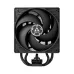 Close-up view of Arctic Freezer 36 Black CPU Cooler showing central fan, curved blades, and heat pipes below.