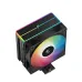 Top-down, slightly oblique view of the DeepCool AG400 BK ARGB V2 CPU cooler, showing its colorful fan and RGB top cover.