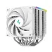 Side view of the DeepCool AK620 DIGITAL SE WH CPU Cooler with white fan, heat pipes, and RGB strip on top fin stack.