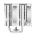 White dual-tower CPU cooler with aluminum fin stacks, heat pipes, and dual cooling fans