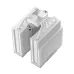 Tower-style CPU cooler with dual aluminum fin stacks, polished base plate, and silver finish