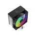Angled view of the black Ocypus Gamma A40 BK ARGB Digital air cooler with a rainbow RGB fan and top heatpipe cover.