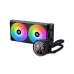 Black Xigmatek LK Pro 240 Digital AIO cooler with RGB fans and a pump head featuring a CPU/GPU temperature display.