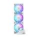 Angled view of Yeston Zeaginal ZC-360 ARGB Bling Bling CPU Cooler with LIAN LI branding and gradient RGB fan lighting.