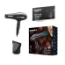 Angled view of Kemey KM-2376 1000W Hair Dryer shown with nozzle attachment beside branded packaging highlighting model features.  