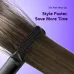 Close-up of the Oraimo SleekWave Hair Straightener Brush (OHS-220N) smoothing long hair against a purple backdrop.