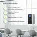 Conference room view of NGTeco SL04-GL40N Smart Door Lock on glass door with specifications for sliding and push-pull door compatibility.