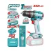 Kit layout of TOTAL TIDLI20868 Drill Machine with dual batteries, charger, teal case, and assorted drill bits.