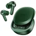 The green boAt Airdopes Prime 413 charging case is open, with the two green stem-style earbuds floating above it.