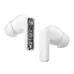 White BWOO BO-BW40 earbuds, one with a transparent casing revealing its internal circuit board.