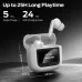 Monster TH300 earbuds in white showcased in an open case with text highlighting extended playtime.