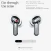 Front view of Nothing Ear (3) earbuds in square transparent case with TALK button and green indicator light visible.