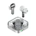 Close-up of Nothing Ear (3) earbuds with transparent design emphasizing adaptive ANC and real-time noise cancellation.