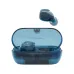 Angled view of Sony WF-C710N Earbuds in glass blue case with one earbud floating above for design showcase.