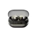 Close-up, overhead view of the black and gold SoundPEATS H3 earbuds resting inside their open, textured charging case.