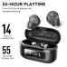 Image of the black TOZO Aerosound earbuds and case, showing the 55-hour total playtime.