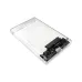 OSCOO HD1 transparent 2.5-inch HDD enclosure, showing the open casing and the SATA connector board.