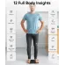 A man standing on the Anker Eufy A1 smart scale, showcasing its 12 full-body health insights including weight, body fat percentage, muscle mass, and more.