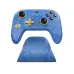 Angle view of blue 8BitDo Ultimate controller in a matching charging dock.