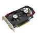 Side view of AFOX GTX 750 Ti 4GB GPU highlighting dual-fan cooling system, PCIe connector, and output ports.