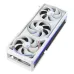 Side view of ASUS ROG Astral GeForce RTX 5090 32GB GDDR7 WHITE OC GPU with GeForce RTX label and RGB-lit triple fans.