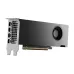 Angled view of NVIDIA RTX PRO 4000 Blackwell SFF Edition GPU showing compact design, blower fan, and display ports.