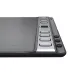 Close-up of the Huion Inspiroy 2 L control panel, showcasing the metallic-finish Scroller and the tactile group of programmable keys for creative shortcuts.