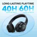 Front view of the Anker Soundcore Q20i headphones emphasizing their long-lasting playtime of up to 60 hours with ANC off and 40 hours with ANC on.