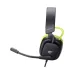 A front-angled view of the black and lime green Havit H2048U gaming headset with a microphone.