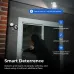 IMILAB EC6 Panorama WiFi Camera detects intruder at sliding door, triggering voice alarm and deterrent flash from above.