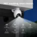 Nighttime ceiling view of IMILAB EC6 WiFi Camera showing active beam and icons for smart deterrence and app connection.