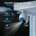 Outdoor ceiling view of IMILAB EC6 WiFi Camera showing 360° pan, 100° tilt, and flexible storage options.
