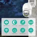 Angled view of Lenovo X5T WiFi Camera mounted outdoors with highlighted HD, tracking, audio, and waterproof features.
