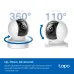 Front view of TP-Link Tapo C232 WiFi Camera showing 360° horizontal and 110° vertical pan tilt motion range.