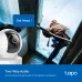 Angled view of TP-Link Tapo C232 WiFi Camera using two-way audio feature to deter intruder at glass door.