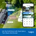 Aerial view of TP-Link Tapo C246D WiFi Camera dual lenses showing pan/tilt and fixed coverage with app interface.