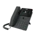 A high-angle view of the dark gray Fanvil V61G IP phone, highlighting the handset and the large, angled display screen.
