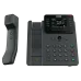A top-down view of the Fanvil V62 Pro IP phone base unit next to its handset, highlighting the numerical keypad and digital screen.