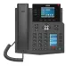 Front-facing shot of the Fanvil X4U IP Phone with date/time display, function buttons, and numeric keypad visible.
